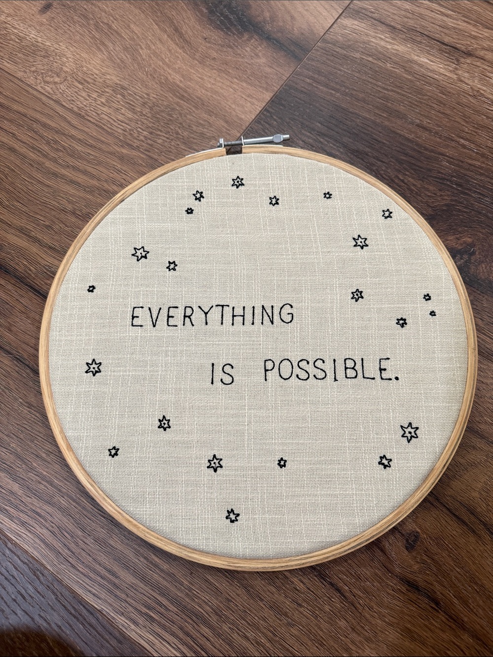 Embroidered Hoop Art "Everything Is Possible." - Neutral Linen- Sugarboo & co